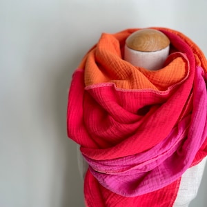 Muslin cloth XXL wrap scarf triangle loop scarf pink fuchsia orange rust pink cotton scarf stole summer scarf triangular scarf image 5