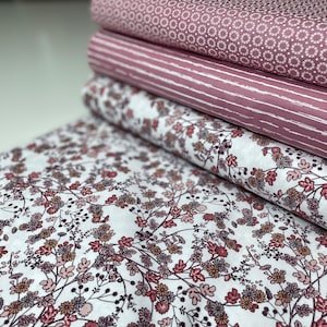 Cotton Fabric Twill Patchwork Sold by the Meter Flowers Millefleur Pink Dusty Pink Decorative Fabric Curtain Tablecloth Cushion
