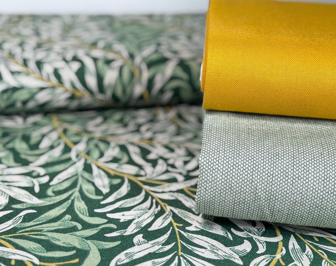 Cotton fabric bag fabric cotton fabric canvas decorative fabric leaves green yellow pillow curtain bag sewing