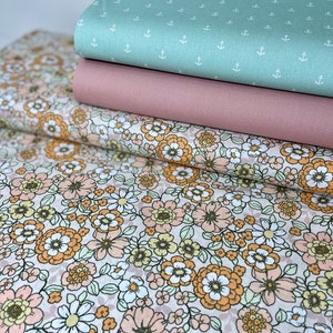 Cotton Poplin Cotton Fabric by the Meter Flowers Retro Orange Salmon Pink Anchor Mint Dress Skirt Girls Cushion image 4