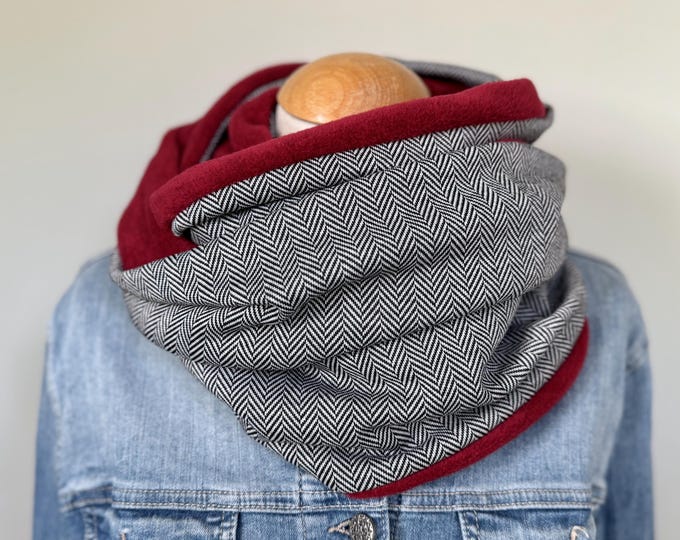 Loop scarf, wrap scarf, tube scarf, herringbone unisex, man/woman, black, business, red, burgundy
