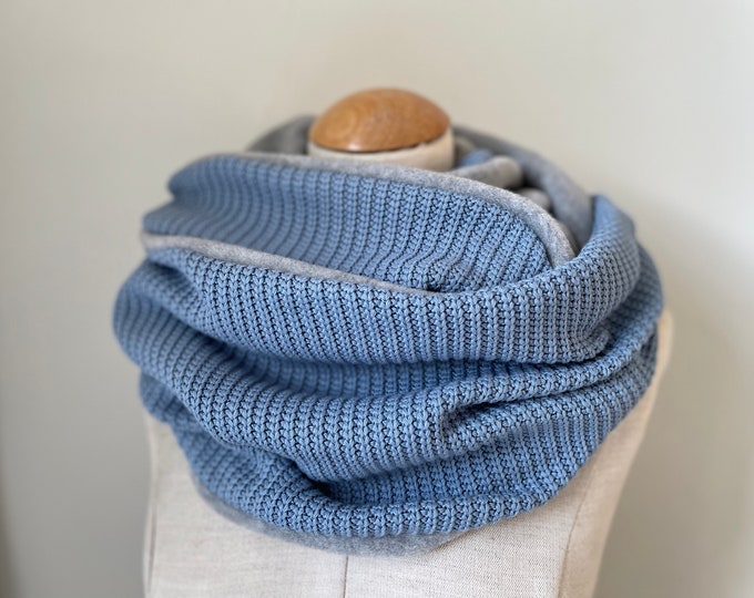 Scarf Wrap Knitted Blue Winter Warm Cotton Gift