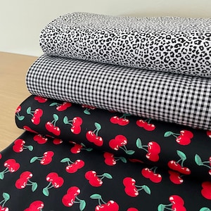 Cotton Fabric Patchwork Meterage Cherries Black Red