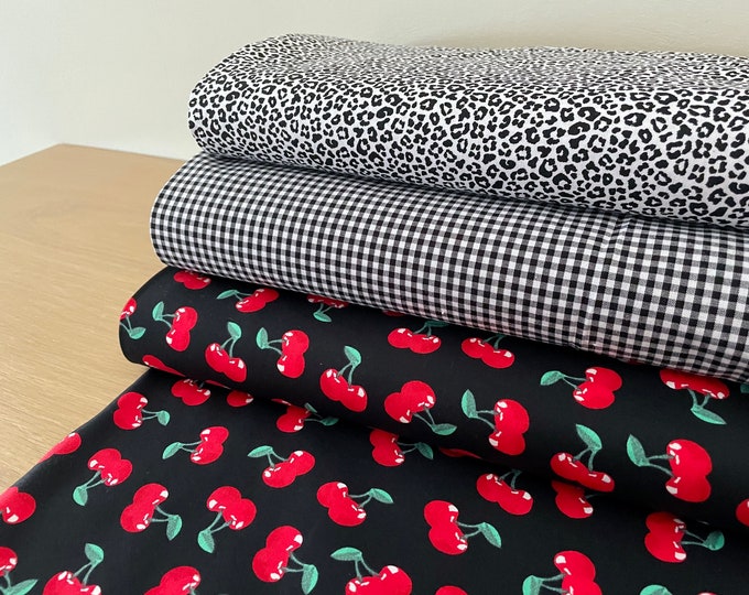 Cotton Fabric Patchwork Meterage Cherries Black Red