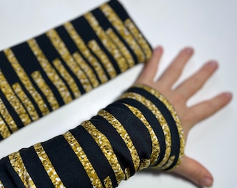 Arm warmers cuffs accessories wrist warmers muffs cuffs black yellow gold piano arm warmers