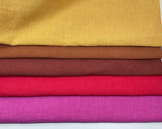 Linen Fabric Stonewashed Sold by the Meter Uni Color Selection Linen Fabric Washed Ramie Fuchsia Pink Purple Gray