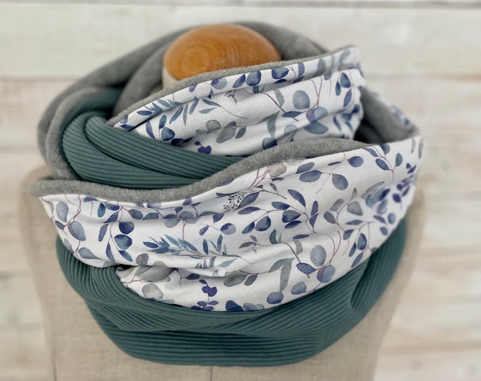 Loop Loop Scarf Scarf Tube Scarf Reversible Scarf Cotton Blue Reed Green Blue-Gray Jersey