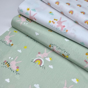 SALE 1m Baumwolle Stoff Regenbogen Hasen Meterware Patchwork