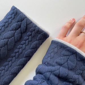 Arm warmers cuffs wrist warmers muff knit blue jersey fleece winter lined