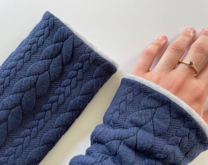 Arm warmers cuffs wrist warmers muff knit blue jersey fleece winter lined