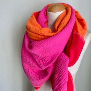 Muslin cloth XXL wrap scarf triangle loop scarf pink fuchsia orange rust pink cotton scarf stole summer scarf triangular scarf image 9