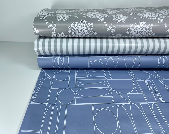 Oilcloth Wax Fabric Tablecloth Cut Fabric Oilcloth PVC Blue Blue Lavender Graphic Circles Lines Dots Stripes Grey Striped