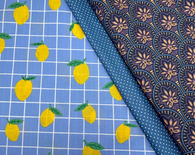 Coated cotton oilcloth, tablecloth by the meter, bag fabric, tablecloth, water-repellent, lemon yellow, blue