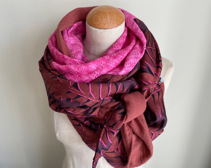 Triangular scarf wrap scarf loop scarf muslin scarf shawl stole summer scarf triangular scarf viscose pink fuchsia rust orange
