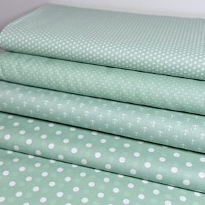 Cotton Mint Pastel Green Cotton Fabric Dots Stars Anchor Polka Dot