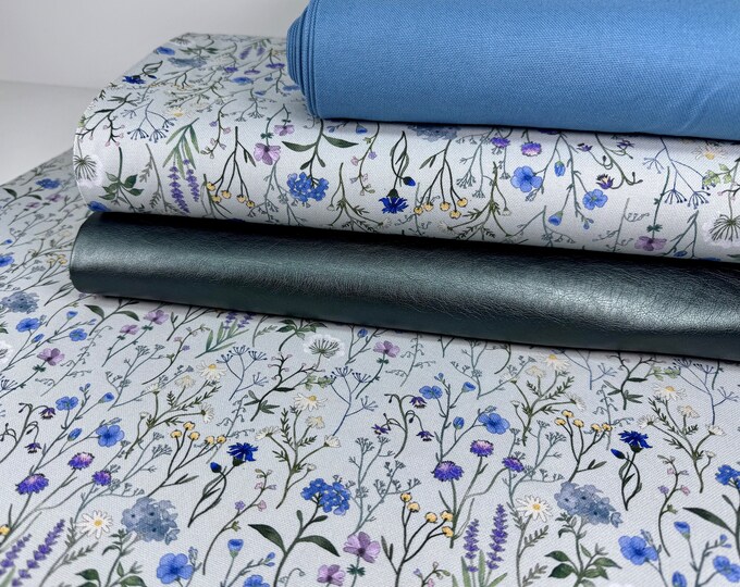 Canvas Flowers Digital Print Blue Cornflowers Summer Faux Leather Decorative Fabric Bag Fabric Curtain Tablecloth Cushion Cover Cover Sewing