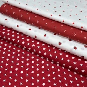 SOLDES Tissu en coton patchwork au mètre, motif coccinelle rouge, coussin, rideau, robe, couture