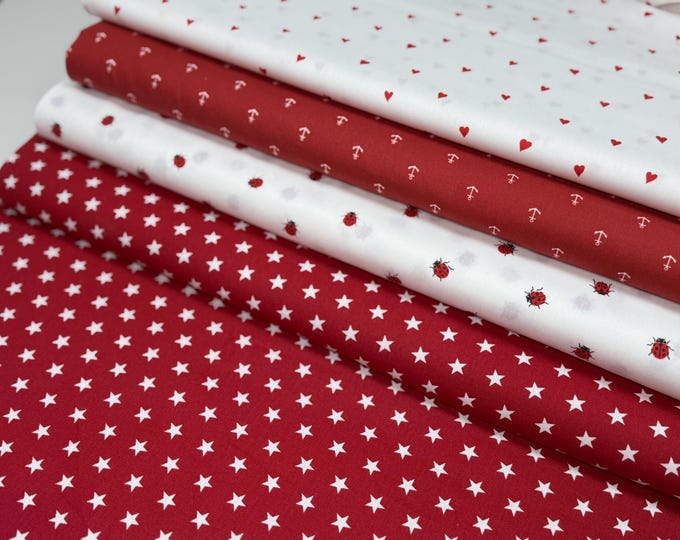 SALE 1m Cotton Fabric Patchwork Fabric by the Meter Ladybug Red Cushion Curtain Dress Sewing
