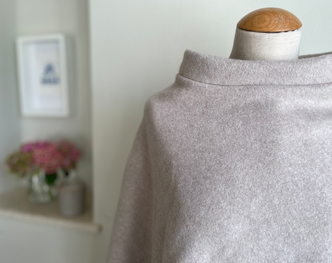 Poncho ORGANIC COTTON CLOAK SCARF CAP COVER Soft Sand Beige Felt Fleece Cardigan Knitted Poncho Scarf Stole Shawl Triangular Scarf