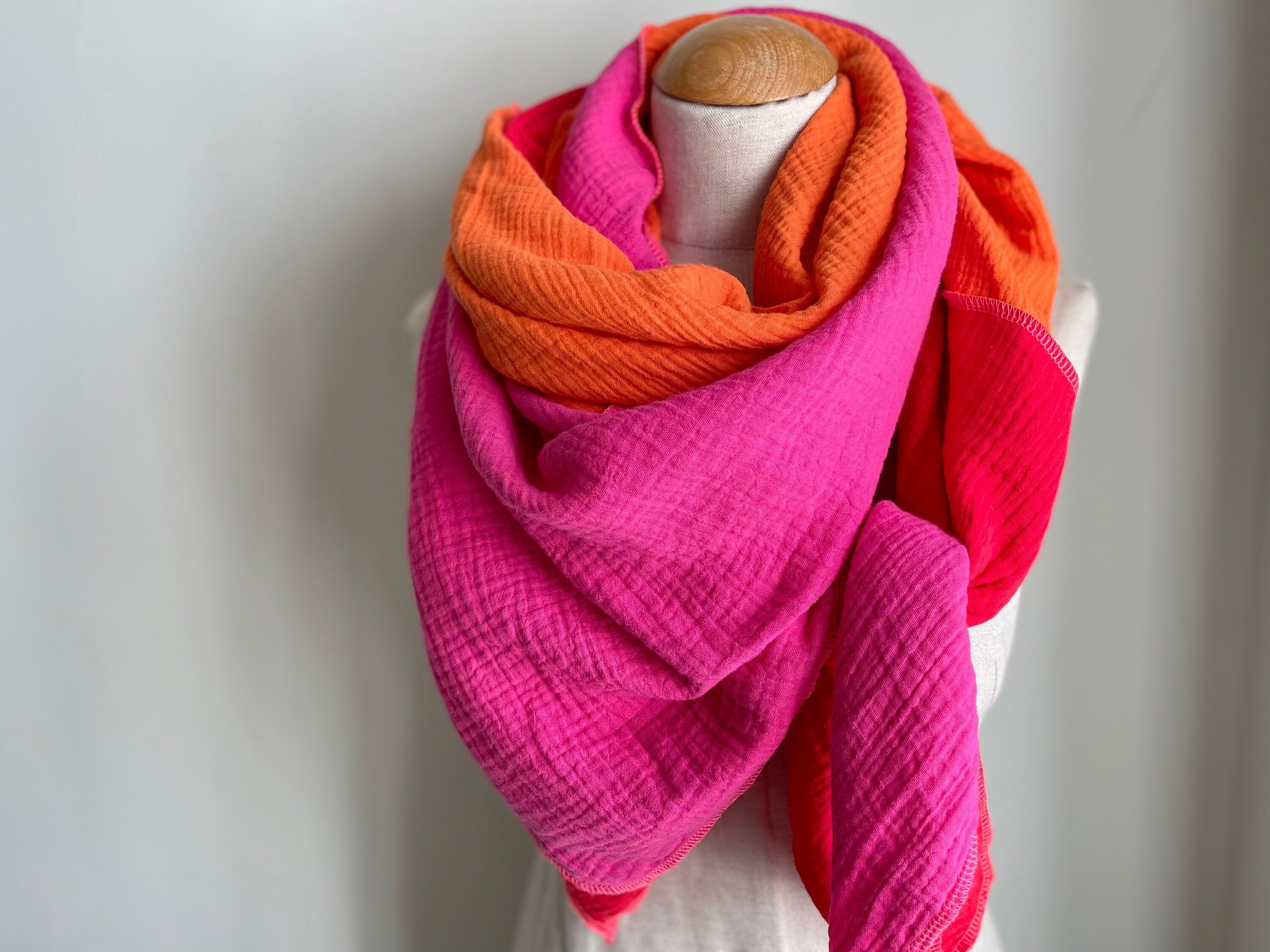 Schal Loopschal Fuchsia Sommertuch Stola Rosa Baumwolle Dreieck Orange Dreieckstuch XXL Rost Wickelschal Pink Musselintuch