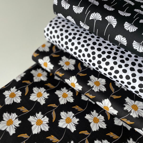 Cotton Patchwork Fabric Black Gingko