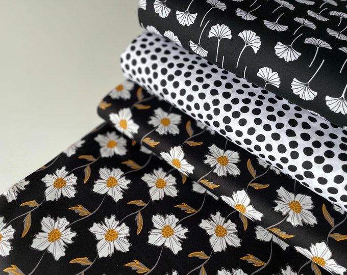 Cotton Patchwork Fabric Black Gingko