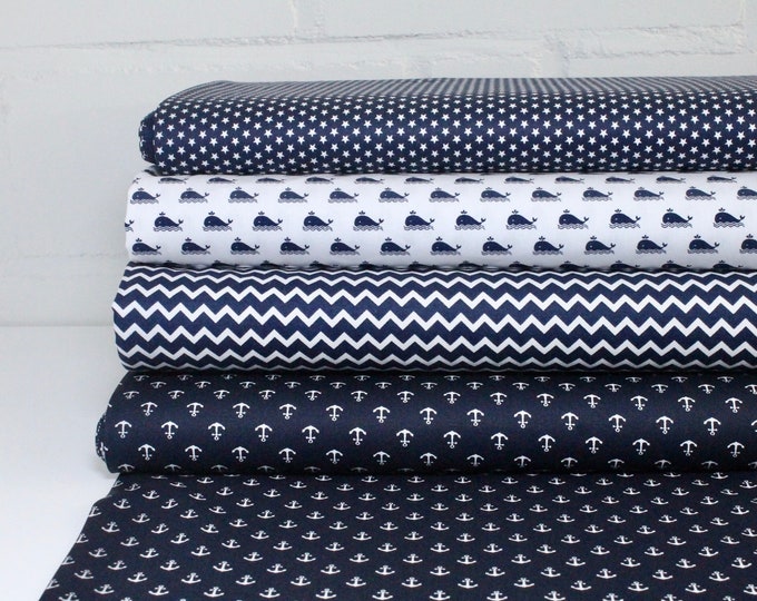 Cotton Fabric Patchwork Blue Maritime fabric Cotton Fabric Package Anchor