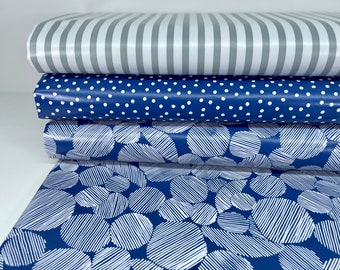 Tela cerata Tessuto cerato Tovaglia Tagliata Tessuto Tela cerata PVC Blu Royal Blue Royal Dots Stripes Grigio a righe