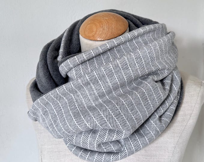 Loop herringbone loop scarf scarf tube scarf reversible scarf grey anthracite herringbone fishbone stripes classic business fleece winter warm
