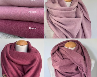 Dreieckstuch aus Baumwollfleece | Kuscheliges Halstuch | Weich Großes Tuch | Geschenk für Sie | Handmade Altrosa | cozy cotton scarf Rosa