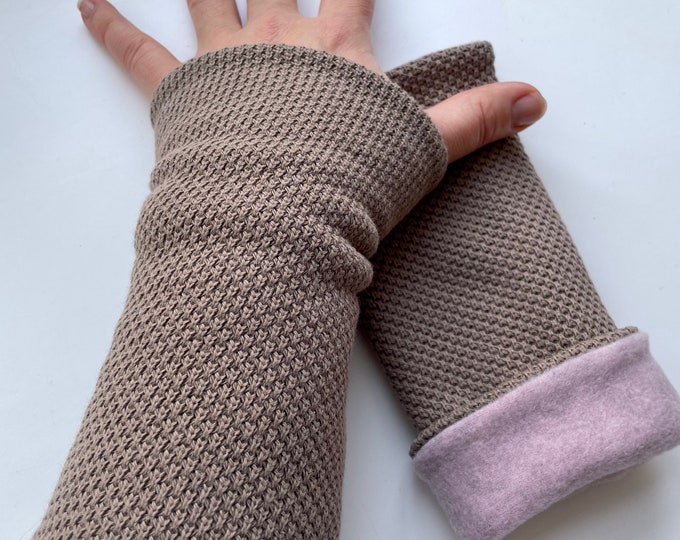 Armwarmers Cuffs Wristwarmers Muff Knit Brown Pink Fleece Winter Lined Cuffs Arm warmers