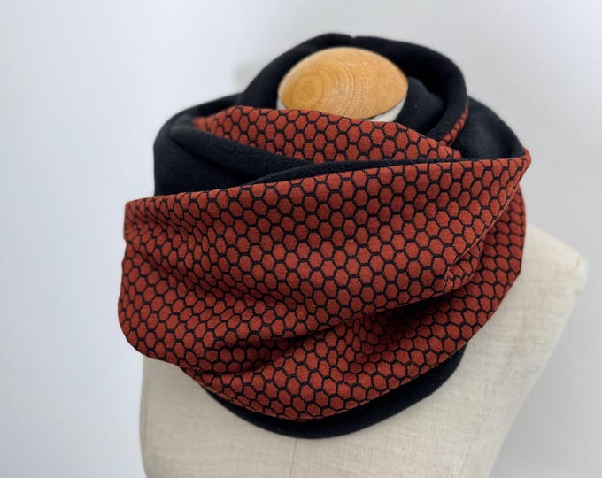 Loop Tube Scarf Loop Scarf Jersey Scarf Reversible Scarf Fleece Rust Orange Black Graphic Autumn Winter Scarf Gift Women
