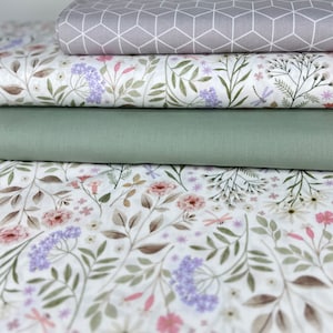 Baumwollstoff Grün Pastell Baumwolle Stoff Punkte Blumen Blumen Blätter Digitaldruck Stoffpaket Patchwork Grün Grafisch