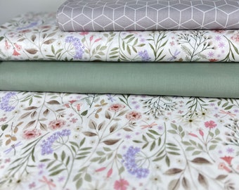 Cotton fabric green pastel cotton fabric dots flowers flowers leaves digital print fabric package patchwork green graphic