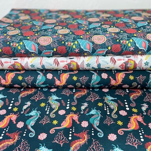 Cotton Fabric Fabric Package Fish Shells Sea Seahorse Summer Patchwork Fabric Cotton Blue Pink Turquoise
