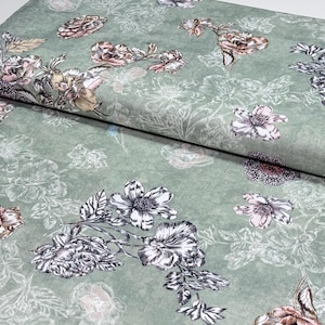 SALDI Tessuto di cotone da 1 m, tessuto patchwork al metro, tessuto decorativo, color polvere, rosa pesca, menta pastello, cuscino, tenda, cucito