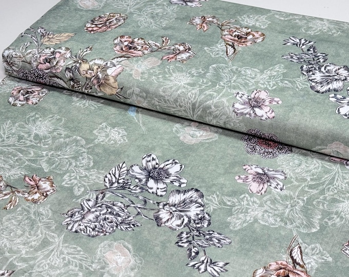 SALE 1m Cotton Fabric Patchwork Fabric by the Meter Decorative Fabric Dust Blush Peach Mint Pastel Cushion Curtain Sewing