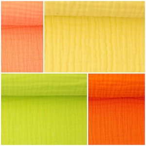 Muslin Double Gauze Cotton Fabric Muslin Orange Apricot Peach Fuzz Yellow Pastel Kiwi Neon