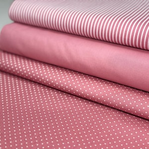 Baumwolle Stoff Patchwork Rosa Altrosa  Kleid Kissen Bettwäsche Vorhänge Punkte Stoffpaket