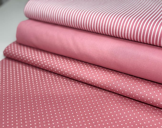 Cotton fabric patchwork pink dusty rose dress pillow bedding curtains polka dots fabric bundle