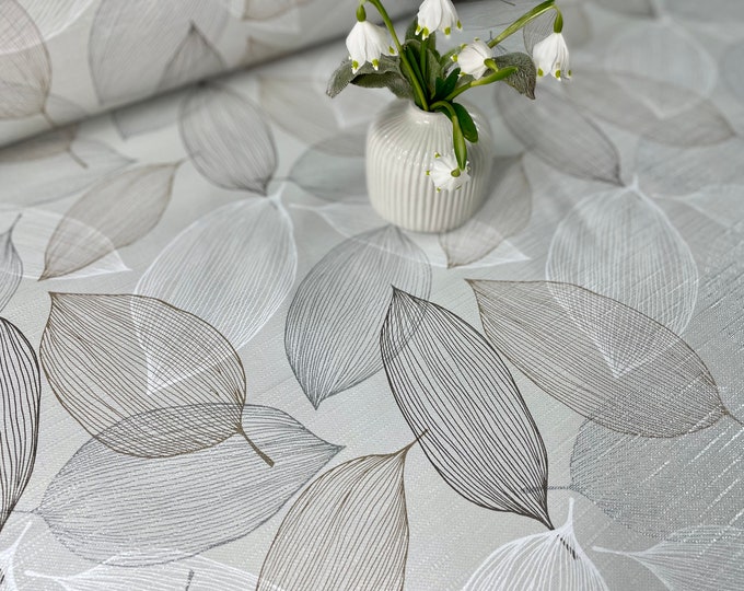 Oilcloth Tablecloth Tablecloth Garden Tablecloth Weatherproof Beige Structured Subtle Gray Taupe Leaves Wax Fabric