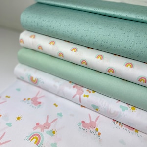 Cotton Fabric Rainbow Rabbits Sold by the Meter Patchwork