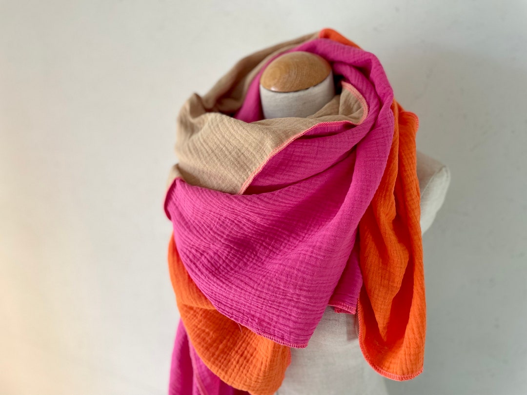 Muslin Cloth XXL Wrap Scarf Triangle Loop Scarf Pink Fuchsia Etsy