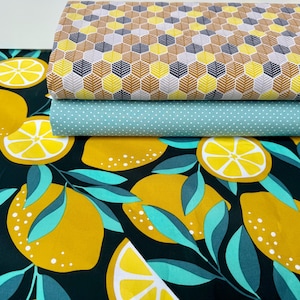 Beschichtete Baumwolle Wachstuch Coated Cotton Stoff Tischdecke Zitrone Orange Punkte Grün Schilf gelb Schwarz Türkis Sommer Garten