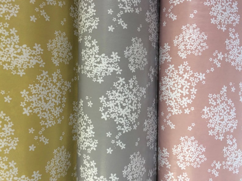 Oilcloth tablecloth elderberry gray pink yellow garden tablecloth vinyl oilcloth wax fabric fabric garden flowers image 2