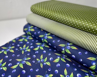 Cotton Patchwork Fabric by the meter Dots Green Olive Blueberry