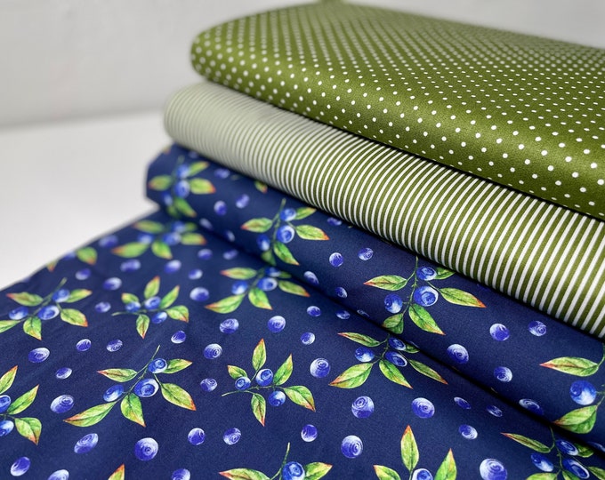 Cotton Patchwork Fabric Meterware Dots Green Olive Blueberry
