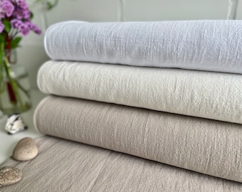 Linen Fabric Stonewashed Natural Beige White Taupe