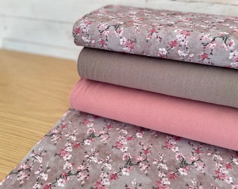 Baumwolle Stoff Patchwork Fabric Cotton Blumen Taupe