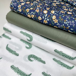 Cotton Fabric Bundle Flowers Patchwork Crocodiles Jungle Africa Green Khaki